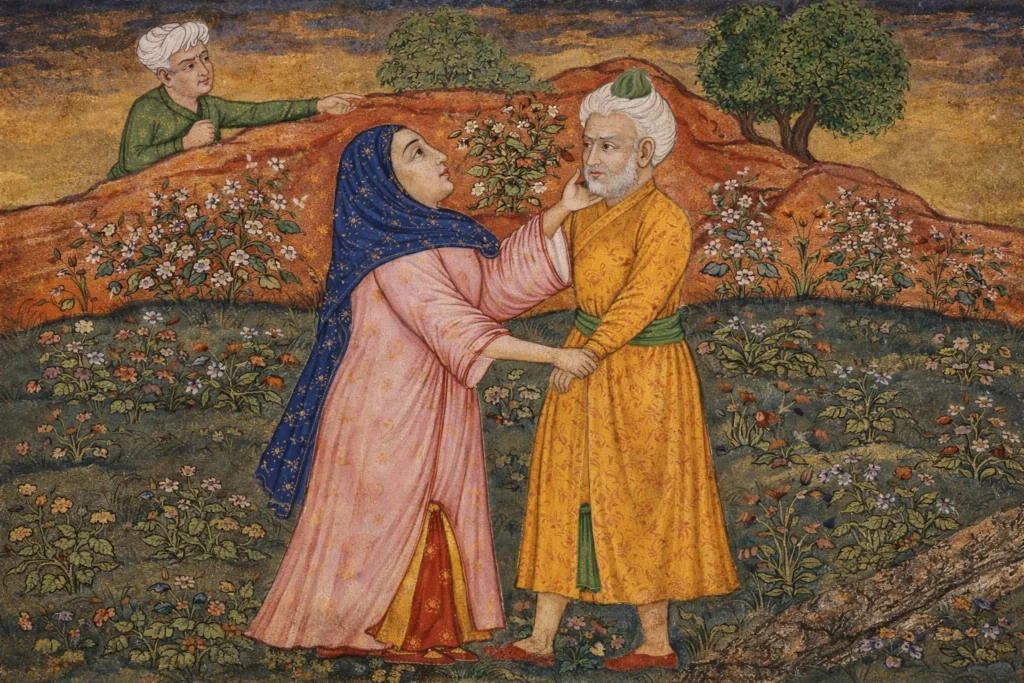 Illustration of a Sila seducing a man from a Persian miniature