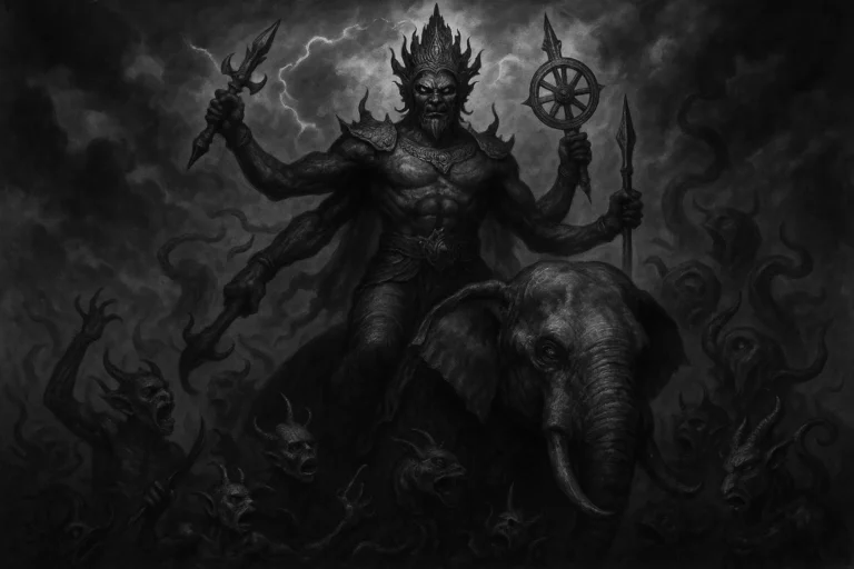 Mara, the demon king, riding his elephant