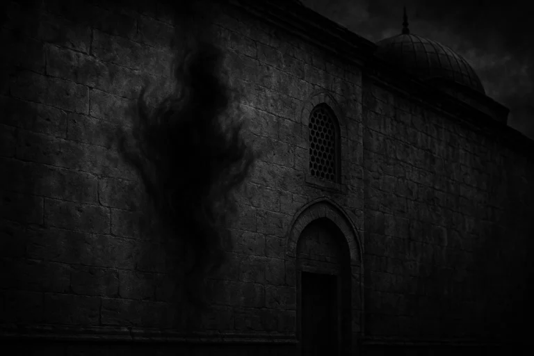 A Qarin jinn on a massive stone wall