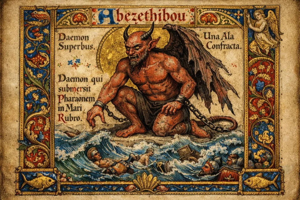 15th-century illuminated manuscript depicting Abezethibou