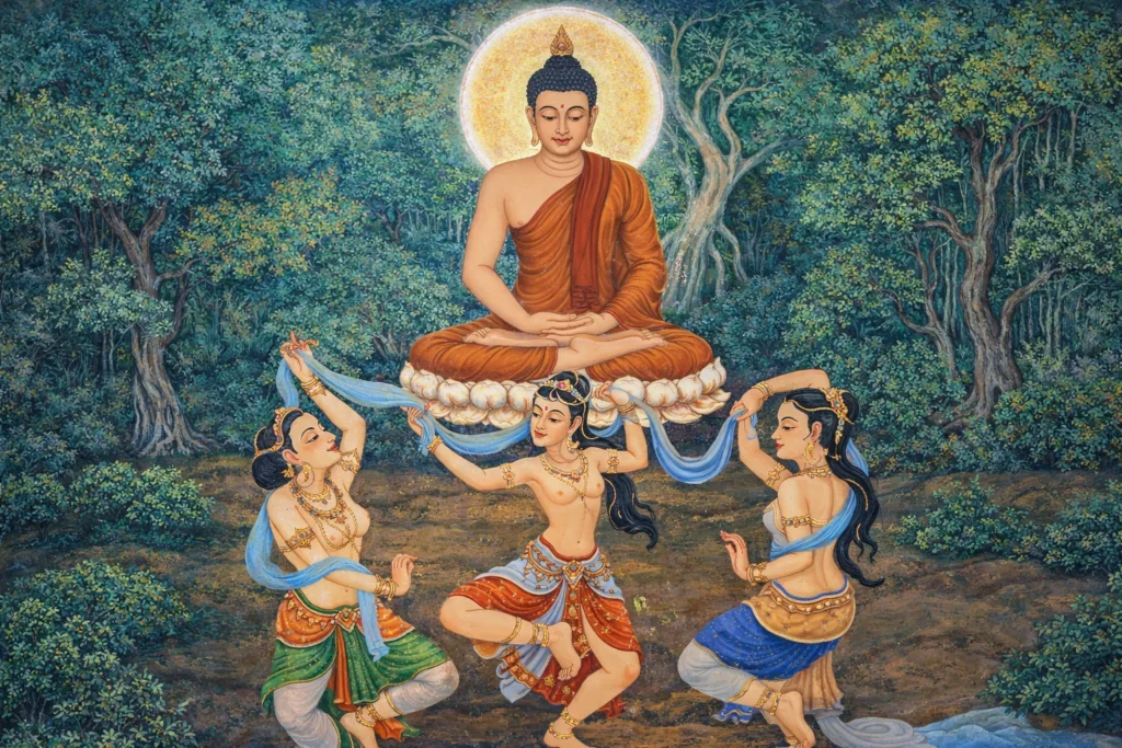 Iconographic depiction of Raga and her sisters manifesting in different colored garments.