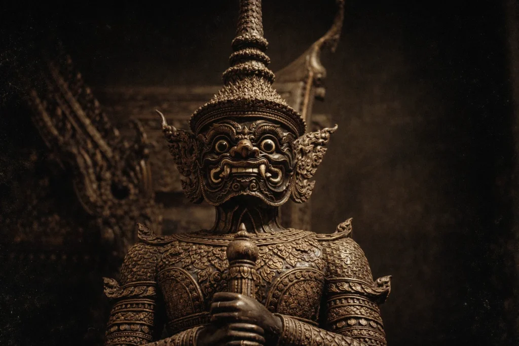 A fierce Thai Yaksa statue.