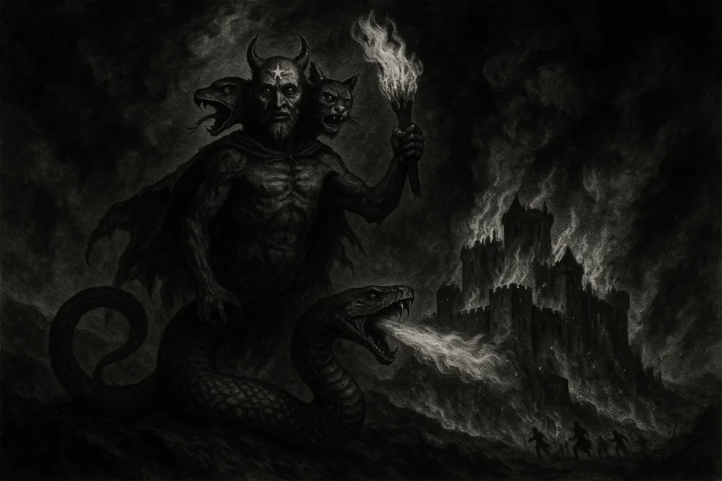 the demon Aim Destroying a Castle with Fire