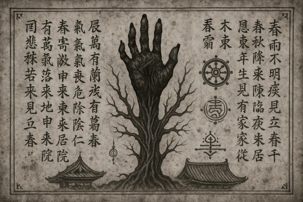 a medieval Buddhist religious text, featuring Akateko depicted in symbolic form