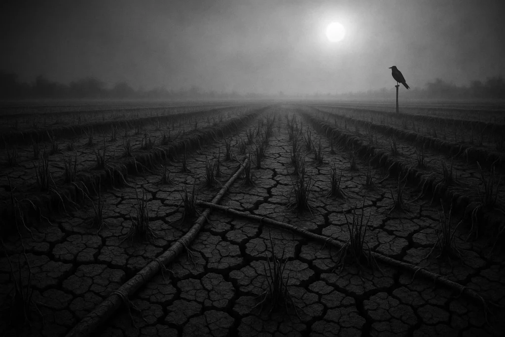 Desolate Rice Fields After Drought