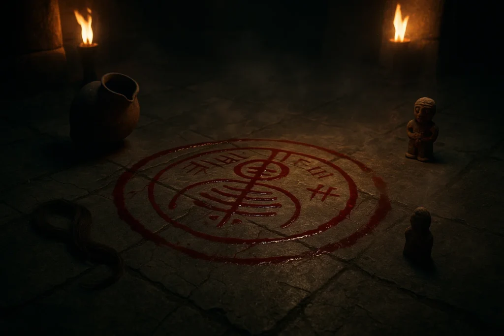 the Seal of the Edimmu drawn in fresh blood on cracked stone tiles