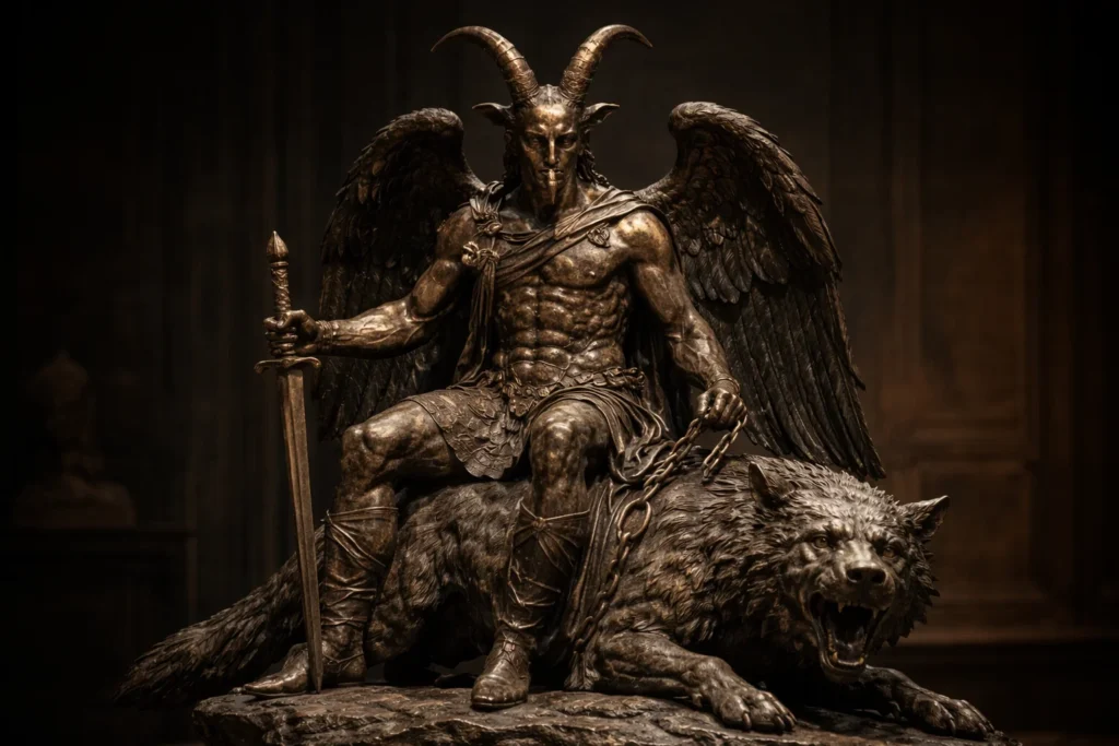 Andras seated on a wolf