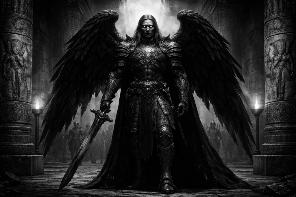 Arioch as Captain of the Guard, standing inside a Babylonian palace hall