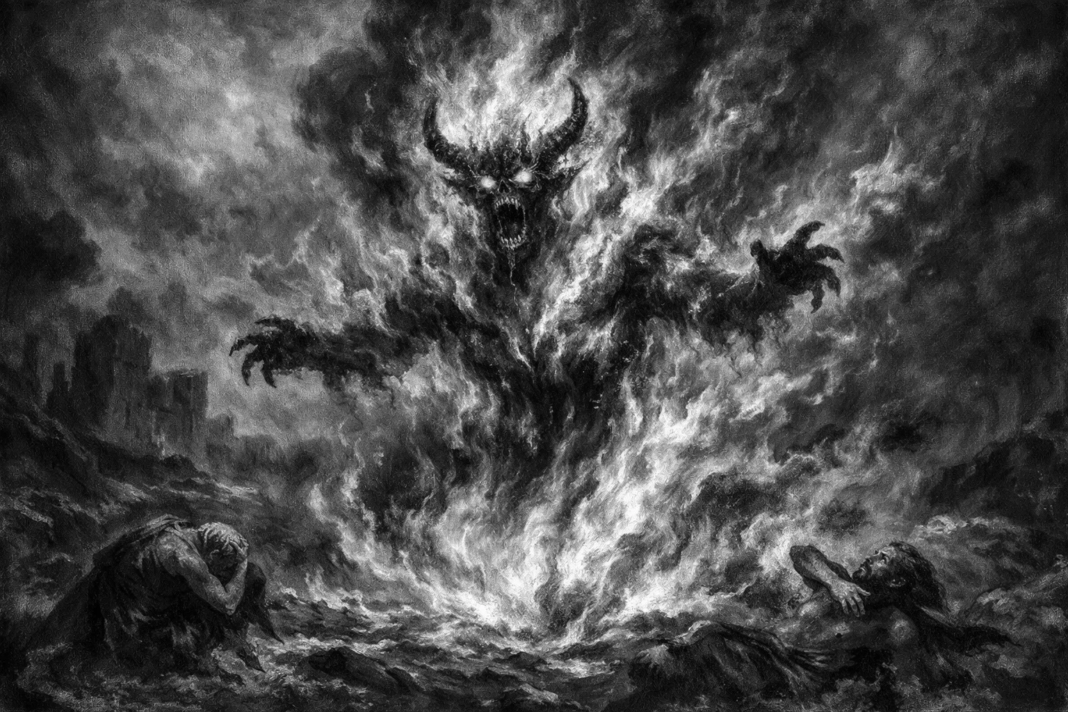 a representation of the demon Amy (Avnas) as a hellish flame