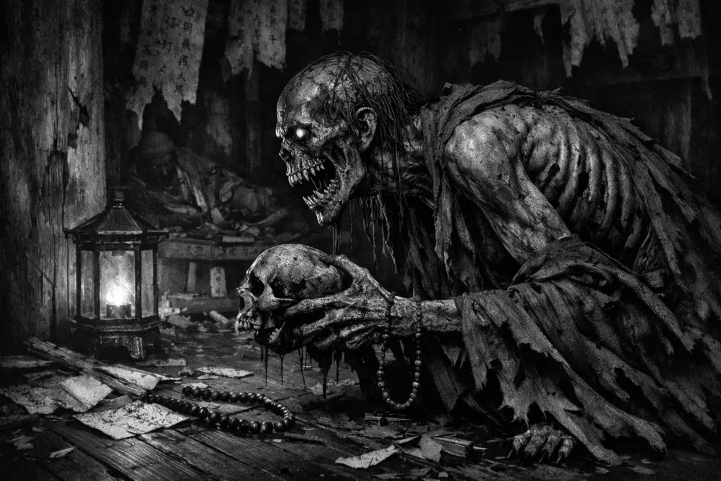 Jikininki inside a ruined Buddhist temple