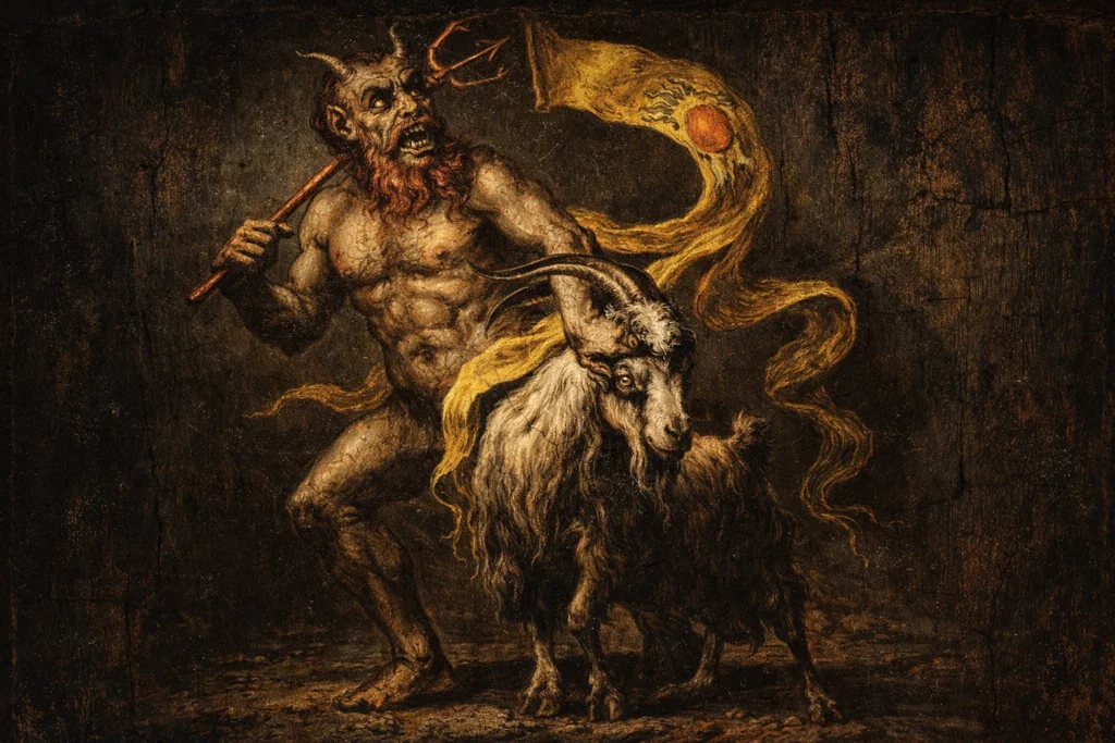 dramatic chiaroscuro style painting of Azazel and the goat